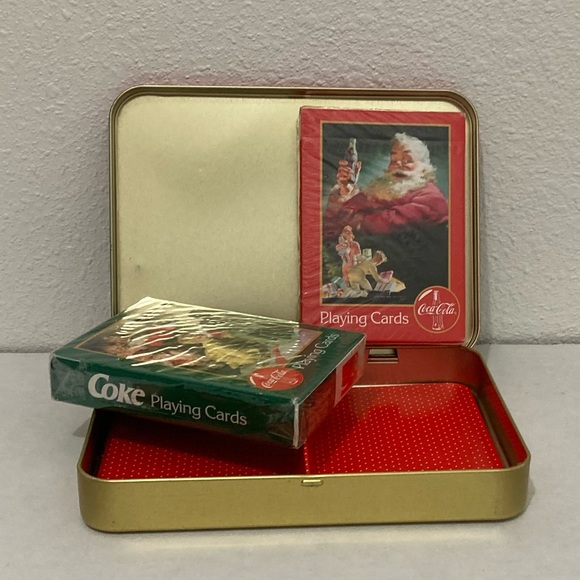 Coca-Cola Limited Edition Christmas Santa Playing Cards W/ Tin 1996 Red - Picture 2 of 5